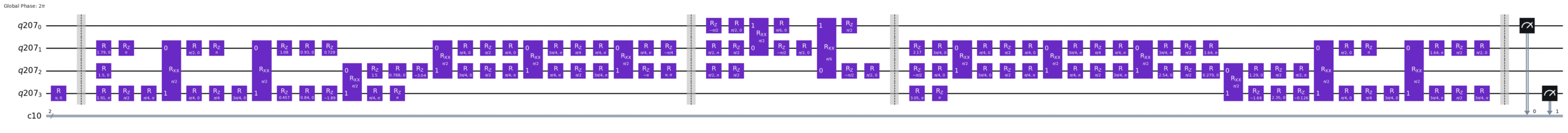 Figure 2 – Native gate representation of the implemented HHL algorithm. Figure 2 - Native gate representation of the implemented HHL algorithm.