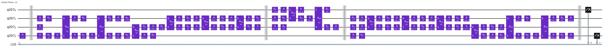 Figure 2 – Native gate representation of the implemented HHL algorithm. Figure 2 - Native gate representation of the implemented HHL algorithm.